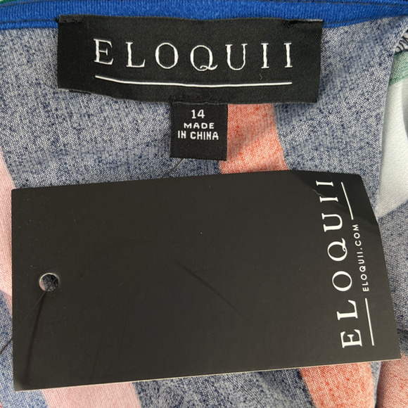 Elouqii Dress Womens 14 Multicolor Striped Keyhole Long Puff Sleeves A Line Midi - Picture 12 of 15